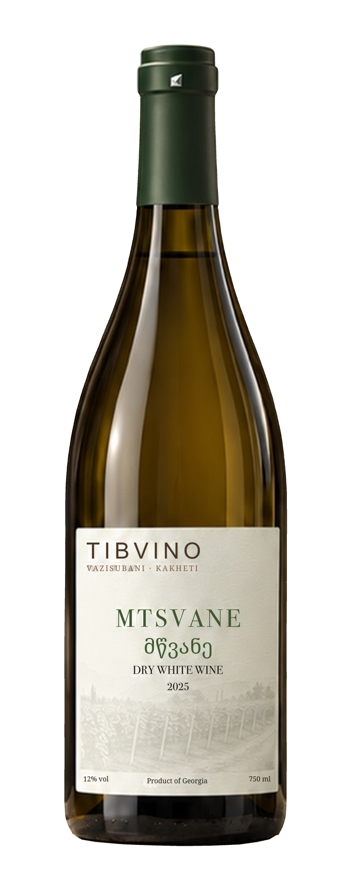 Tibvino Mtsvane 2025 dry white wine bottle
